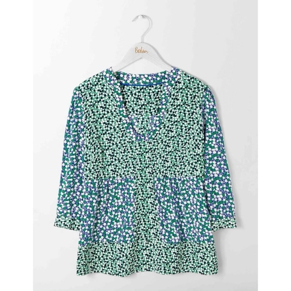 Boden Mollie Bloomsbury Spots Green Blue‎ Polka Dot Top Size 2